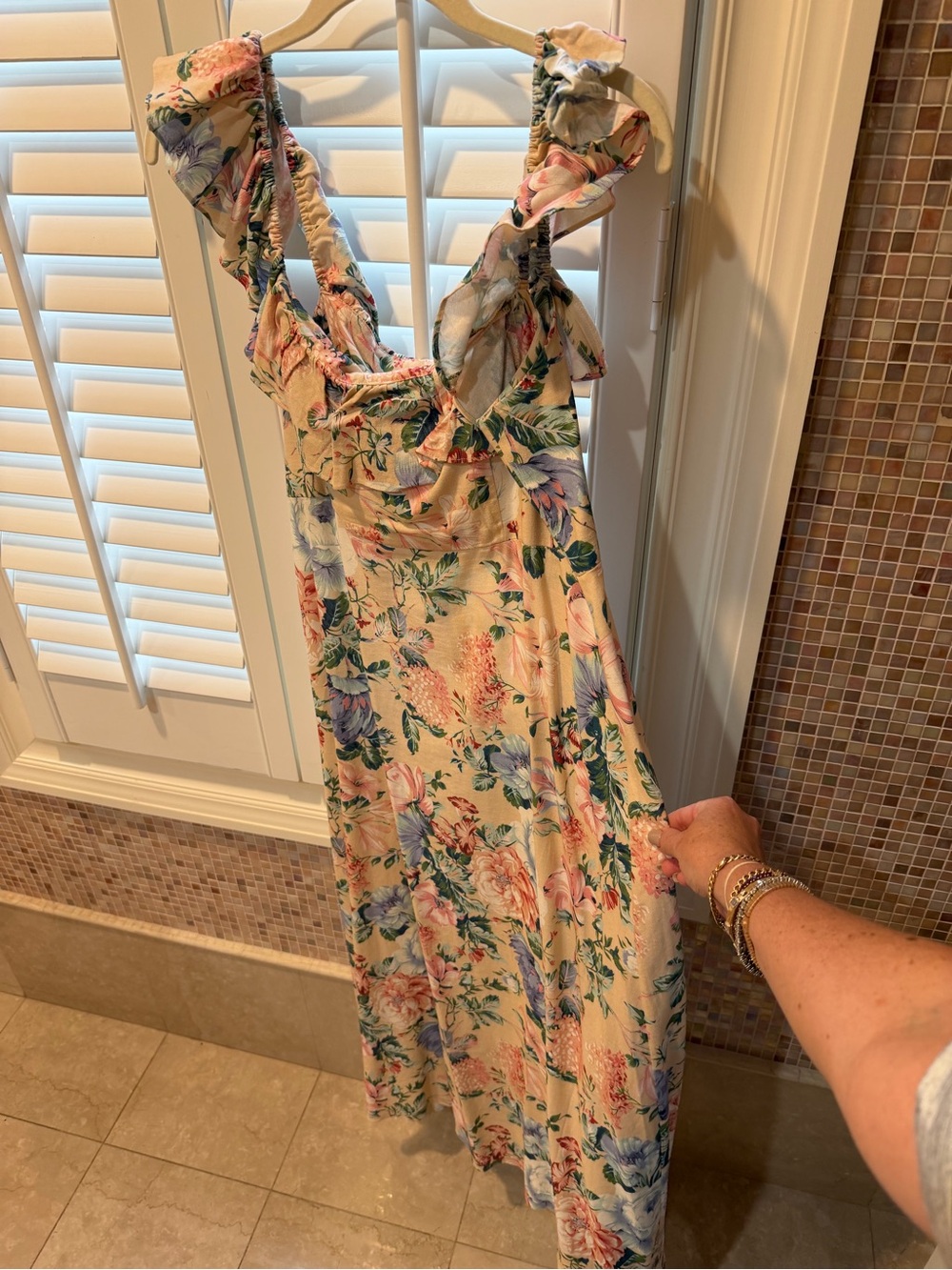 Floral Ruffle Strap Maxi Dress - Cream Floral